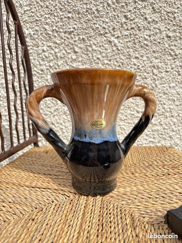 Vase En Grès Artisanat Irisé Flammé Cuivré – Pièce Unique Décorative