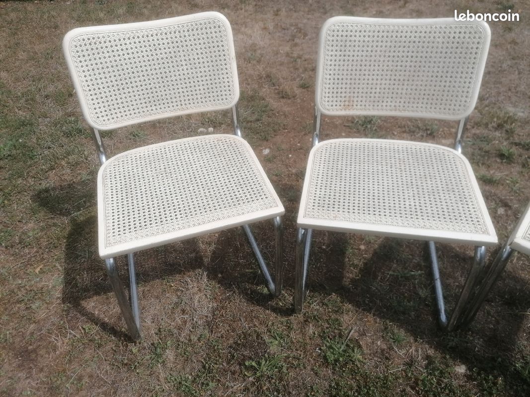 Ensemble de 4 chaises vintage en canage blanc (image 2)