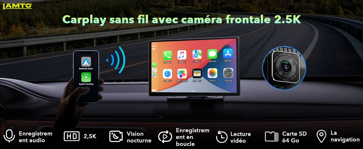2.5K Dashcam Voiture - WiFi Caméra de Voiture, avec Carte SD 64 GB