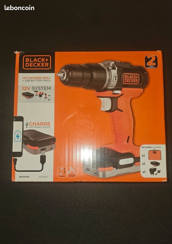 Perceuse à percussion Black & decker (Avec batterie + chargeur) (image 1)
