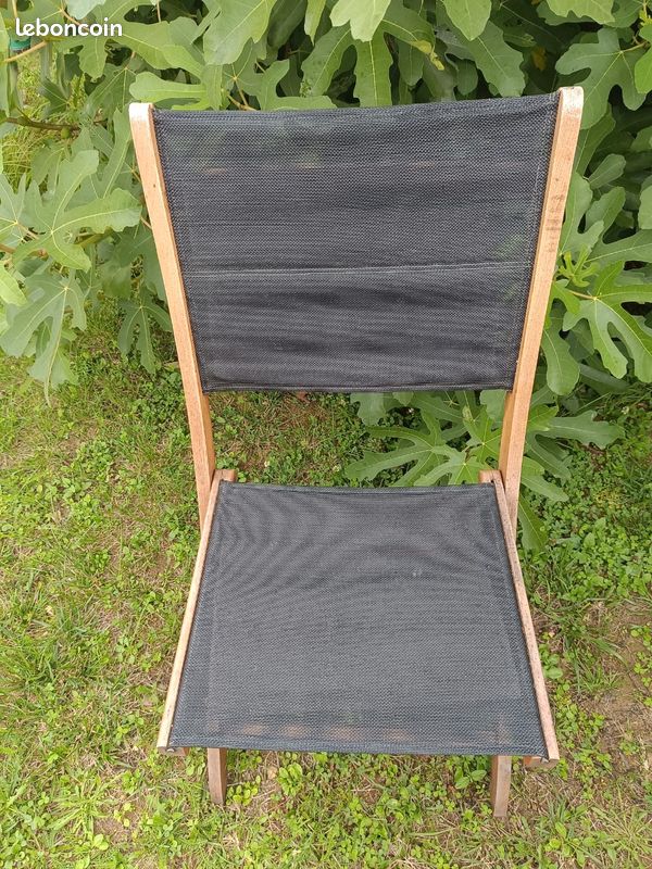 Chaise pliante teck toile noire (image 4)