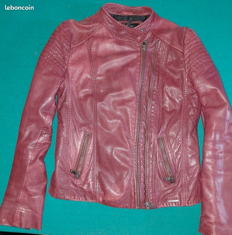 Veste Femme En Cuir Redskins T38 Bordeaux - État Comme Neuf