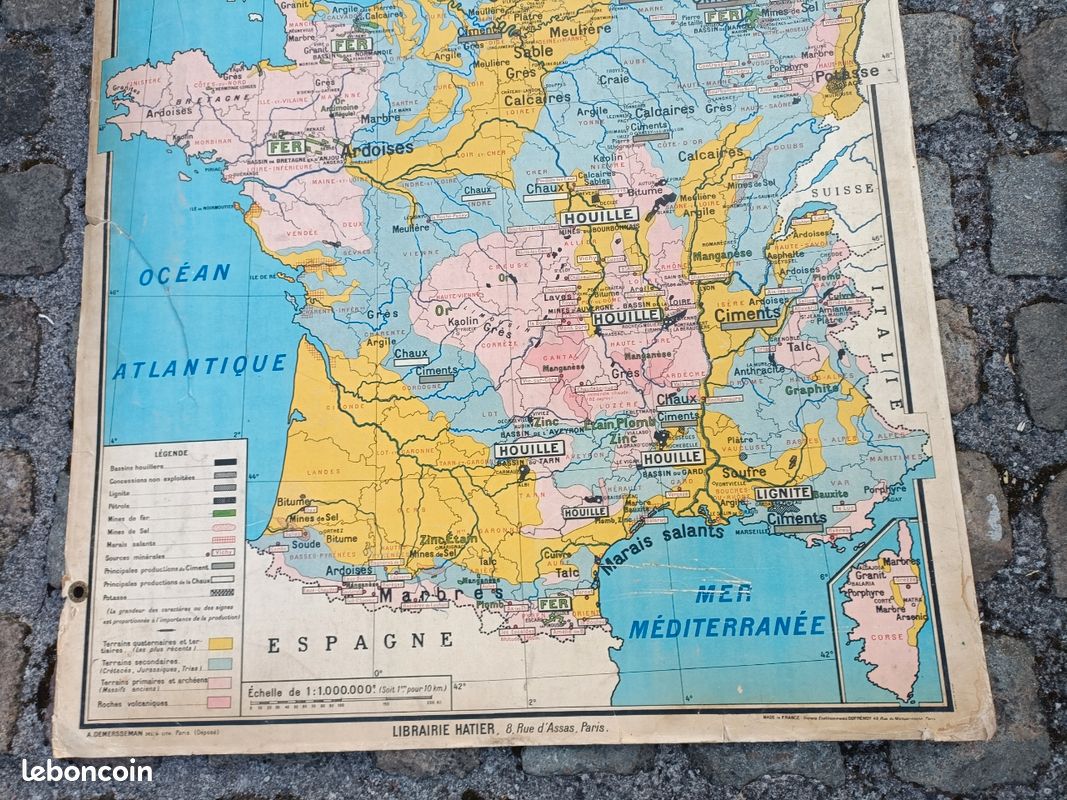 Ancienne grande carte scolaire affiche - France Industrielle et minérale - BRUNHES (image 11)