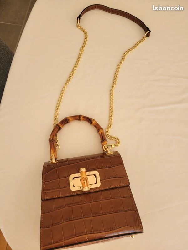 Sac à main marron effet croco De WAN cuir véritable