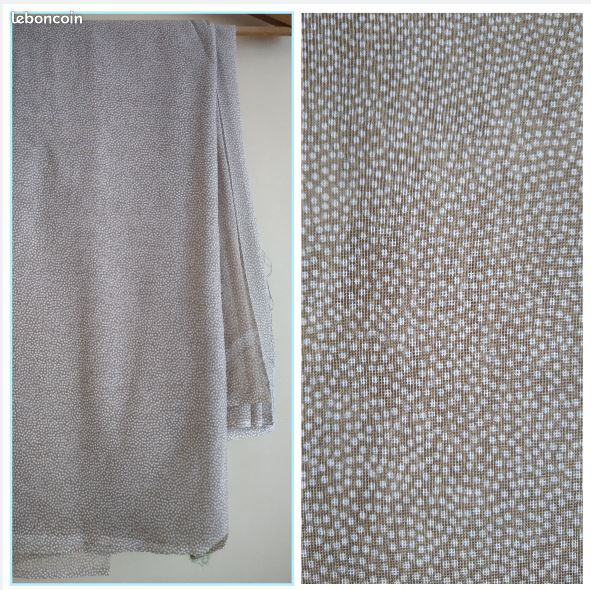 Tissu - coupon marron clair et pois blanc -140 X 360 (image 1)