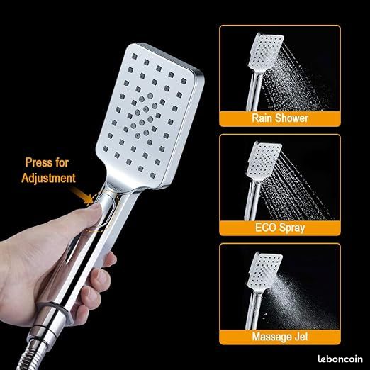 Douchette à Main Carré, Douche de main Pomme de Douche, pommeau de douche Argent Interface 1/2 pouce (image 8)