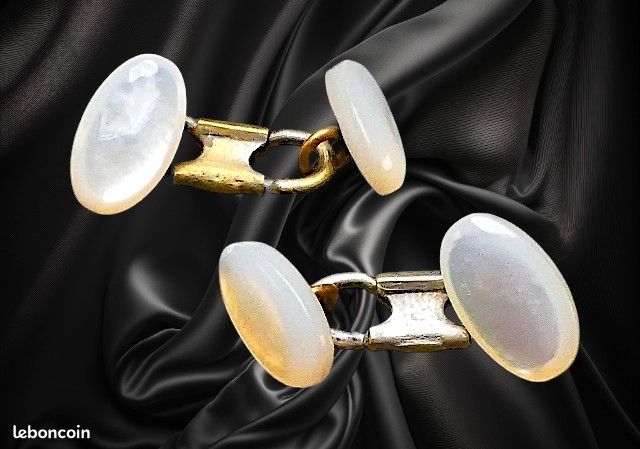 Paire De Boutons De Manchette Métal Et Nacre - Occasion, Marque Reyt - Élégant Vintage