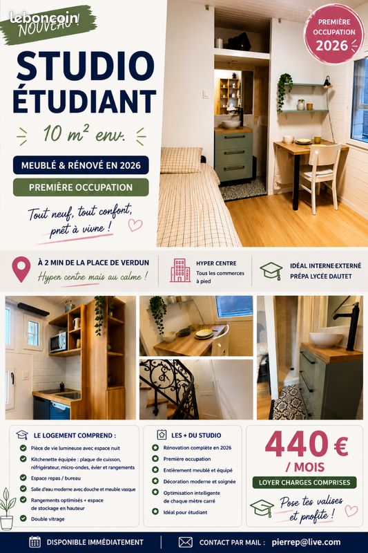 Appartement 1 pièce 10 m² · à La Rochelle · 9,5 m² · 440 €