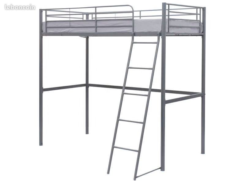 Lit mezzanine 90x190 cm OLE coloris gris avec son matelas (image 3)