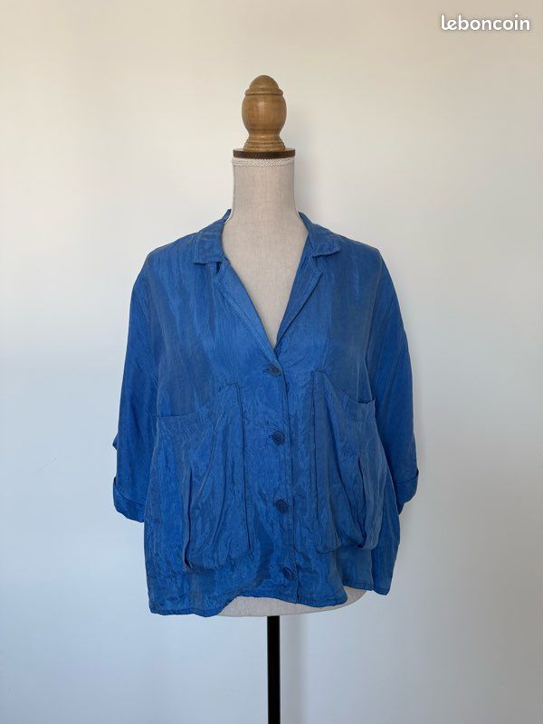 Chemise blouse femme Zara bleu M neuf manches courtes loose