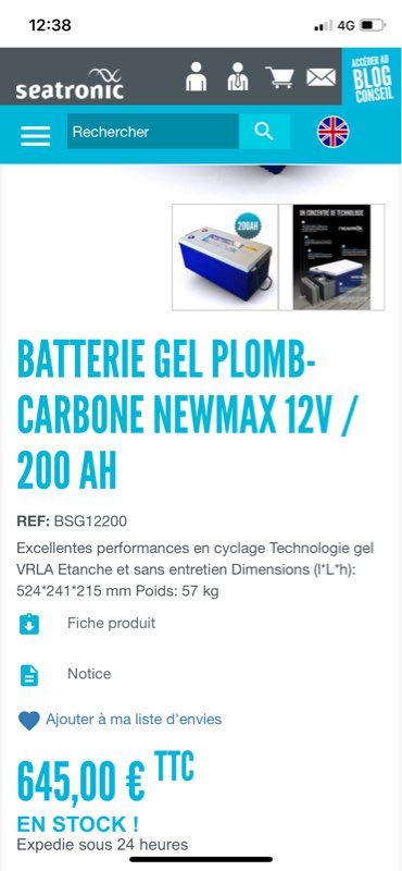 Batterie Gel Plomb-carbone Newmax 12V / 200 Ah