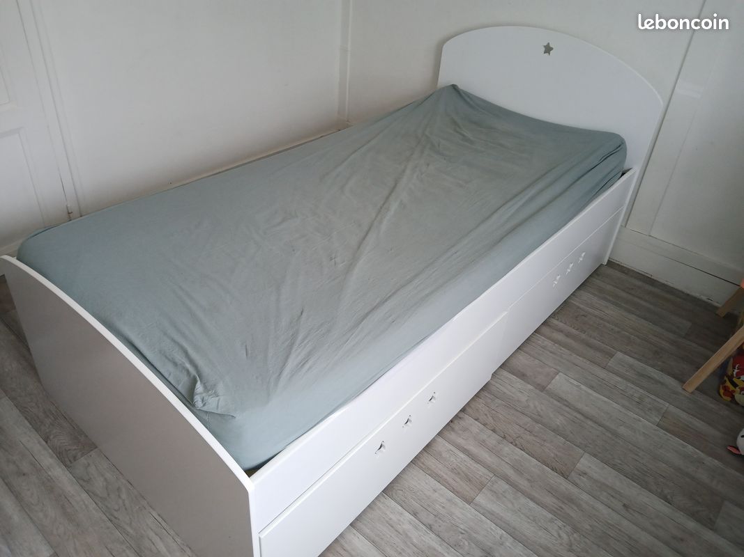 Lit 90×190 avec sommier + matelas (image 1)