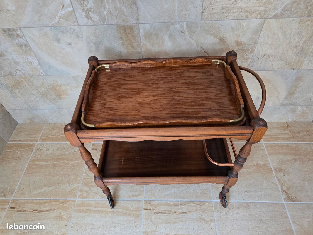 Desserte en bois a roulettes avec plateau (image 3)