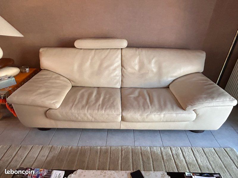 Canapés Cuir Buffle Roche Bobois - 3 Et 2 Places, Cuir Pleine Fleur Marron, Très Bon état