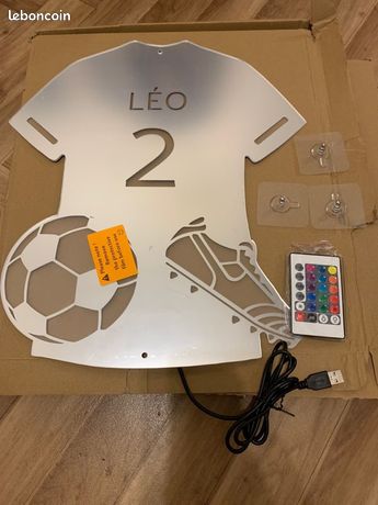 Enseigne Lumineuse Personnalisable Football - Miroir LED Avec Prénom Et Numéro - 12 Couleurs Changeantes - 37x42 Cm - Cadeau Garçon