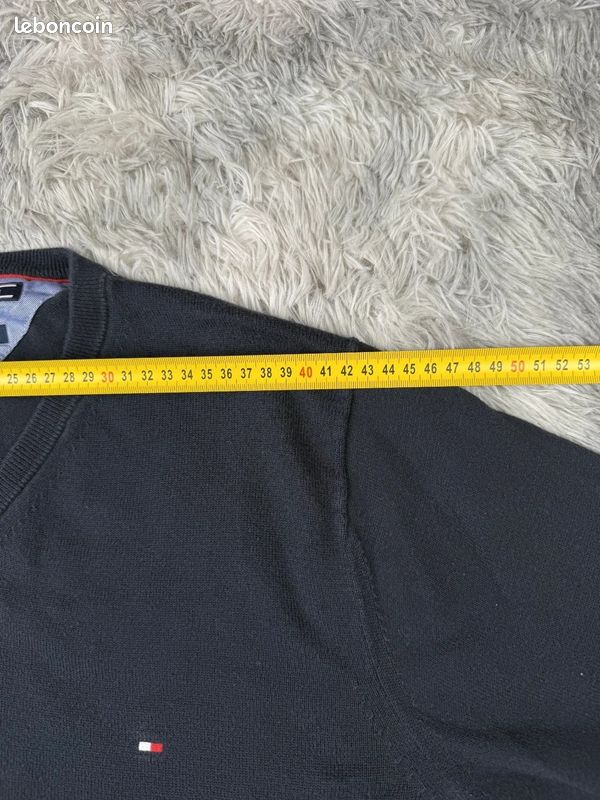 Pull à col V Tommy Hilfiger coton brodé bleu marine Homme taille L #PTM345 (image 10)