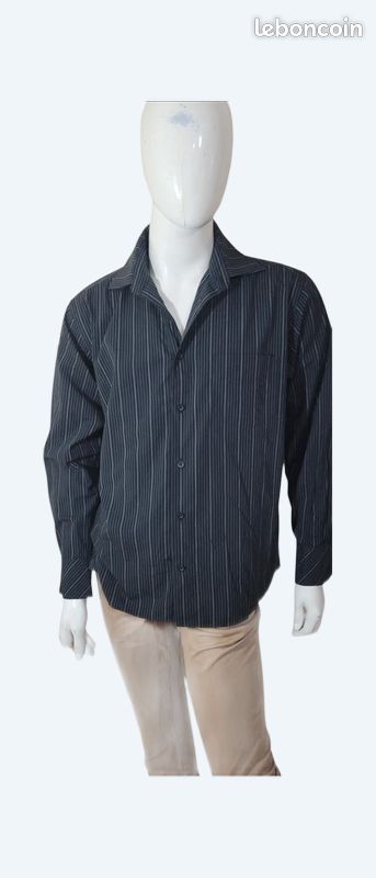 Chemise Homme Devred Noire à Rayures Grises Taille L - Coton/lin, Occasion Très Bon état