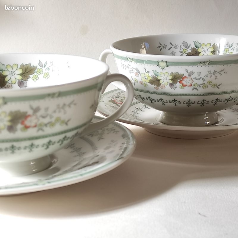4 bols à bouillon en porcelaine, Royal Doulton England, Modèle Provençal - Arts de la table