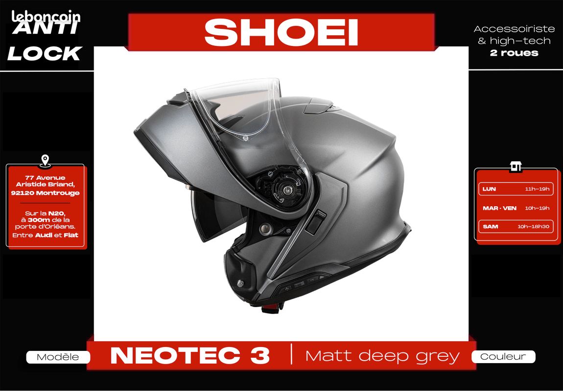 Casque modulable 𝗦𝗵𝗼𝗲𝗶 𝗡𝗲𝗼𝘁𝗲𝗰 𝟯 | 𝗡𝗲𝘂𝗳 + 𝗴𝗮𝗿𝗮𝗻𝘁𝗶𝗲 𝟱 𝗮𝗻𝘀 (image 1)
