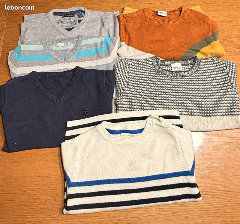 Lot De 6 Vêtements Garçon 5 Ans (Taille 110) - Gilet, T-shirt, Chemise, Doudoune...