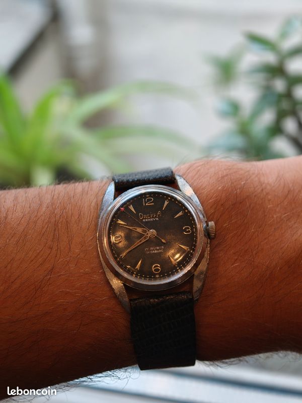 Montre Vintage DREFFA GENÈVE Cadran Noir — Années 50 — Style Militaire (image 2)