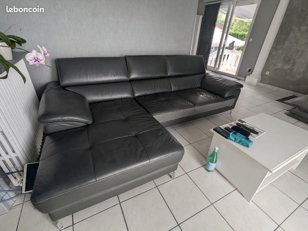 URGENT * Canapé angle cuir gris foncé (image 1)