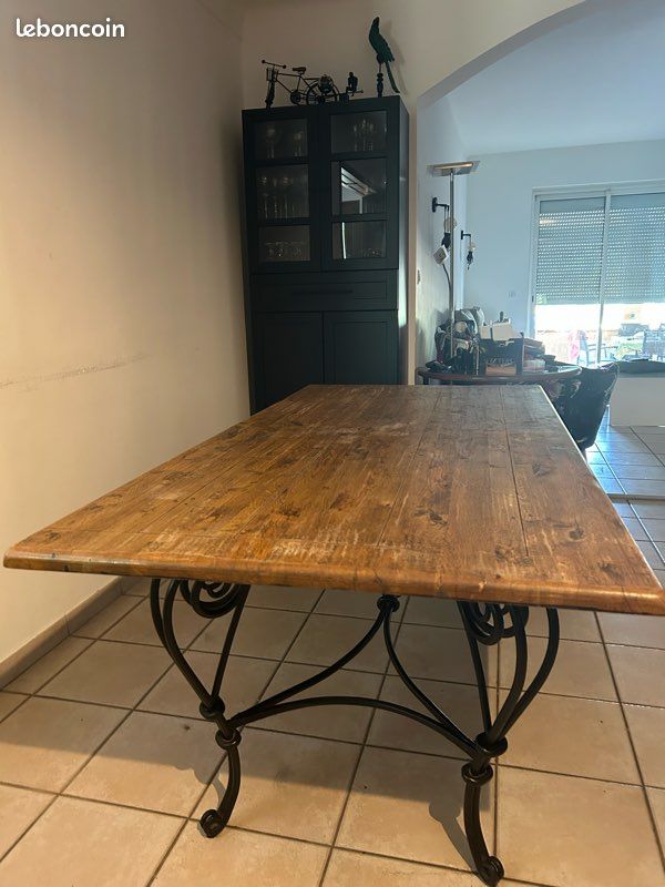 Grande table en bois massif et fer forgé (fait sur mesure par un menuisier) (image 3)