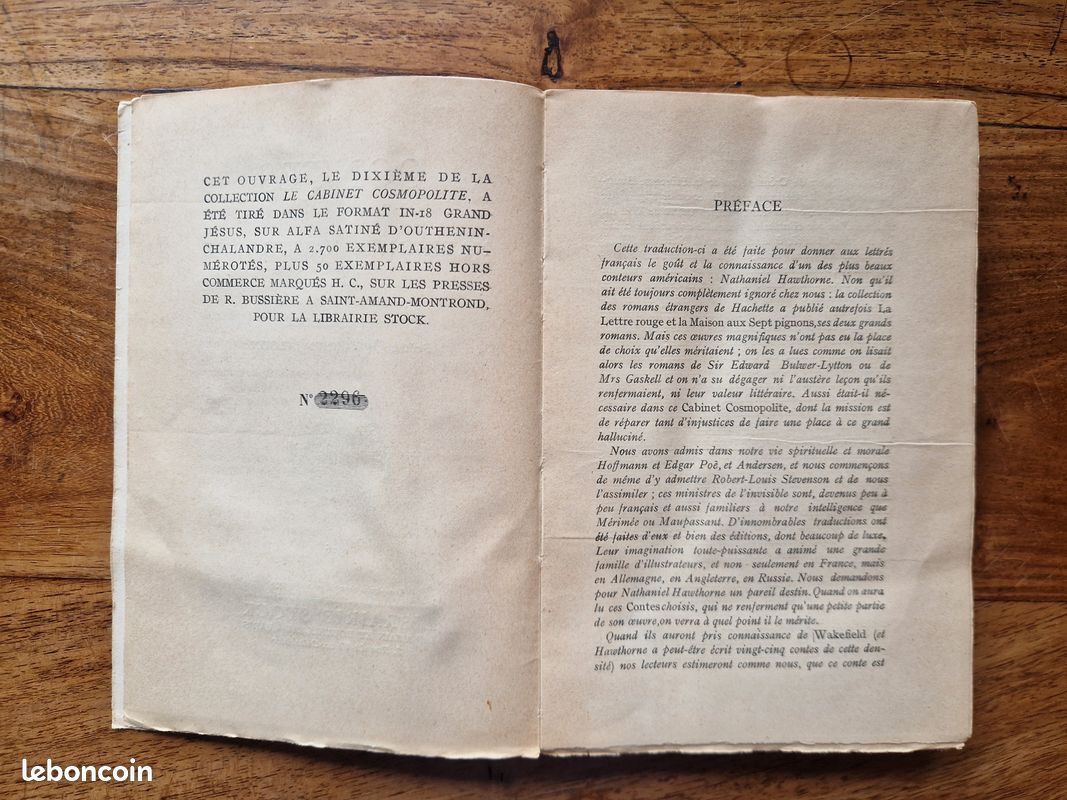 « Contes » de Nathaniel Hawthorne – Le Cabinet Cosmopolite (1926). Numéroté 2296 (image 2)