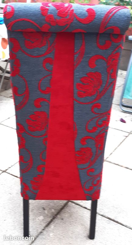 Chaise tissu velours jacquard gris rouge (image 2)