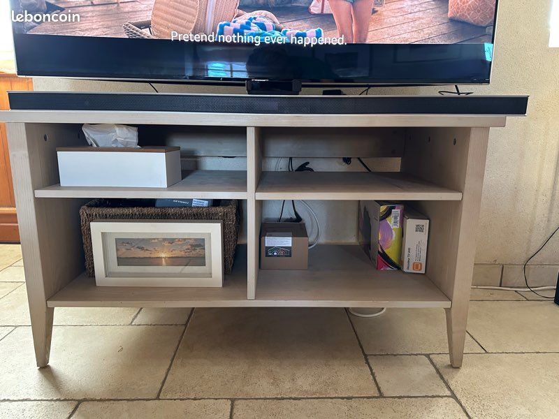Meuble TV bois blanc cerusé (image 1)