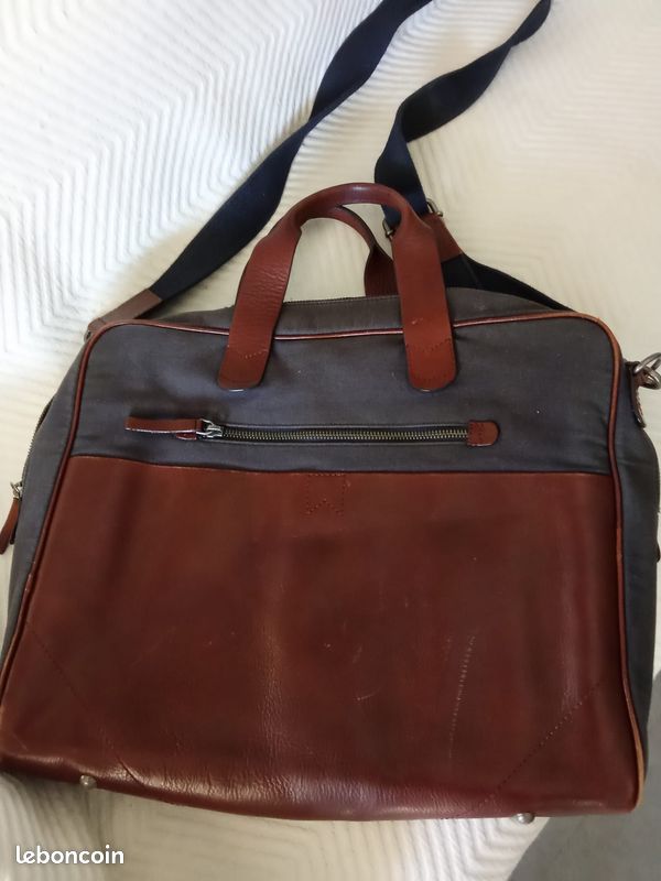 Sacoche bicolore cuir et toile (image 2)