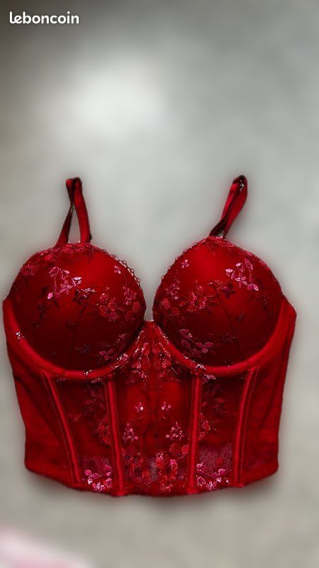 Ensemble Lingerie Victoria's Secret Rouge - Soutien-Gorge 34B, Culotte S, Jarretière XS/S