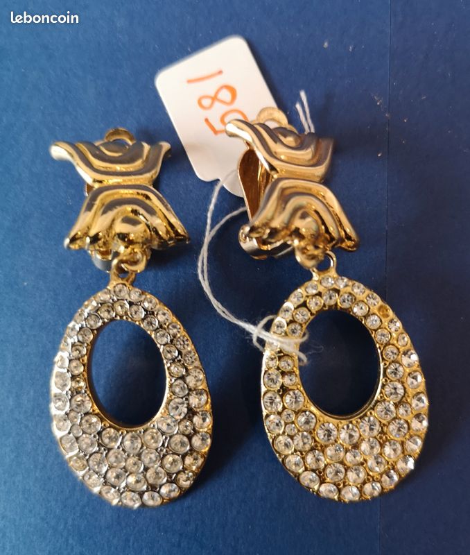 Boucles D'oreilles Vintage à Clips - Argenté Avec Brillants - état Proche Du Neuf