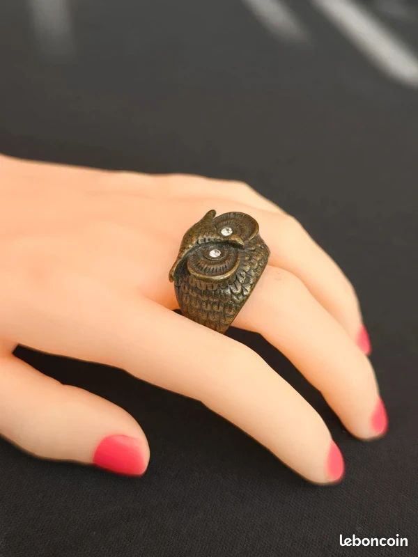 Bague Hibou / Chouette Vintage – Argent Vermeil Ou Sur Argent, Taille 54