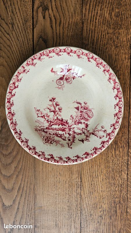 Assiette Ancienne Porcelaine Opaque Gien - Blanc Cassé - Vintage Décoratif