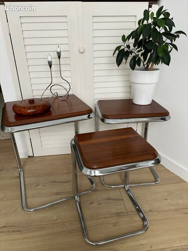 Lot de 3 Tables Gigognes Vintage – Style Bauhaus / Années 70 (image 1)