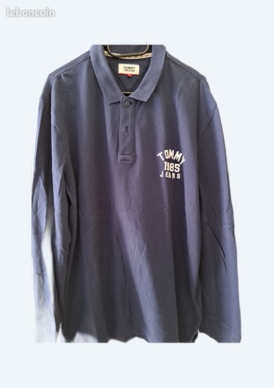 Polo homme manches longues bleu marine (image 1)