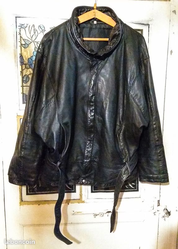 Blouson cuir noir vintage taille 48 XL-XXL (image 3)