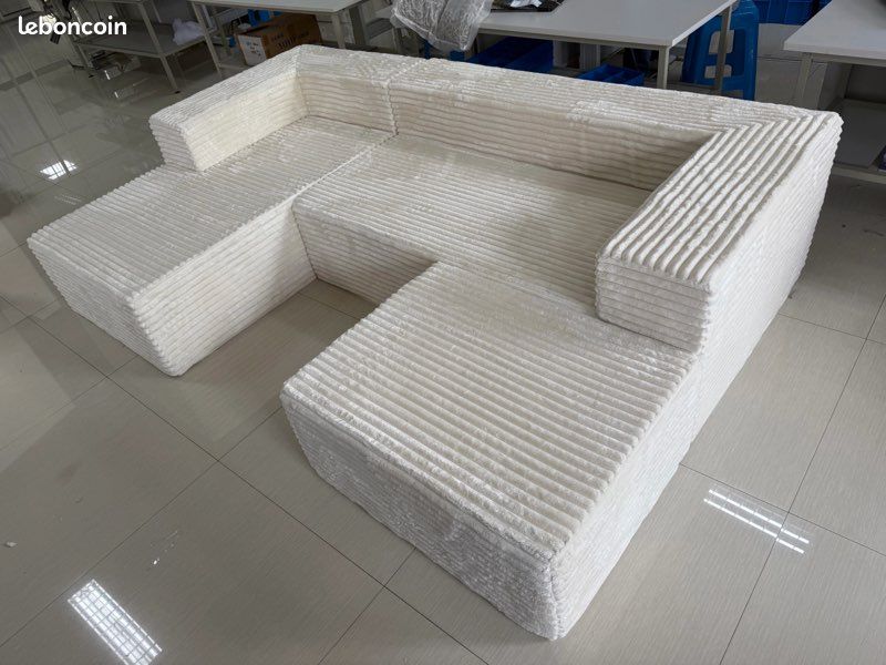 Canapé Modulable XL Panoramique U - Tissu Chenille Relief Cream / Neuf (image 1)