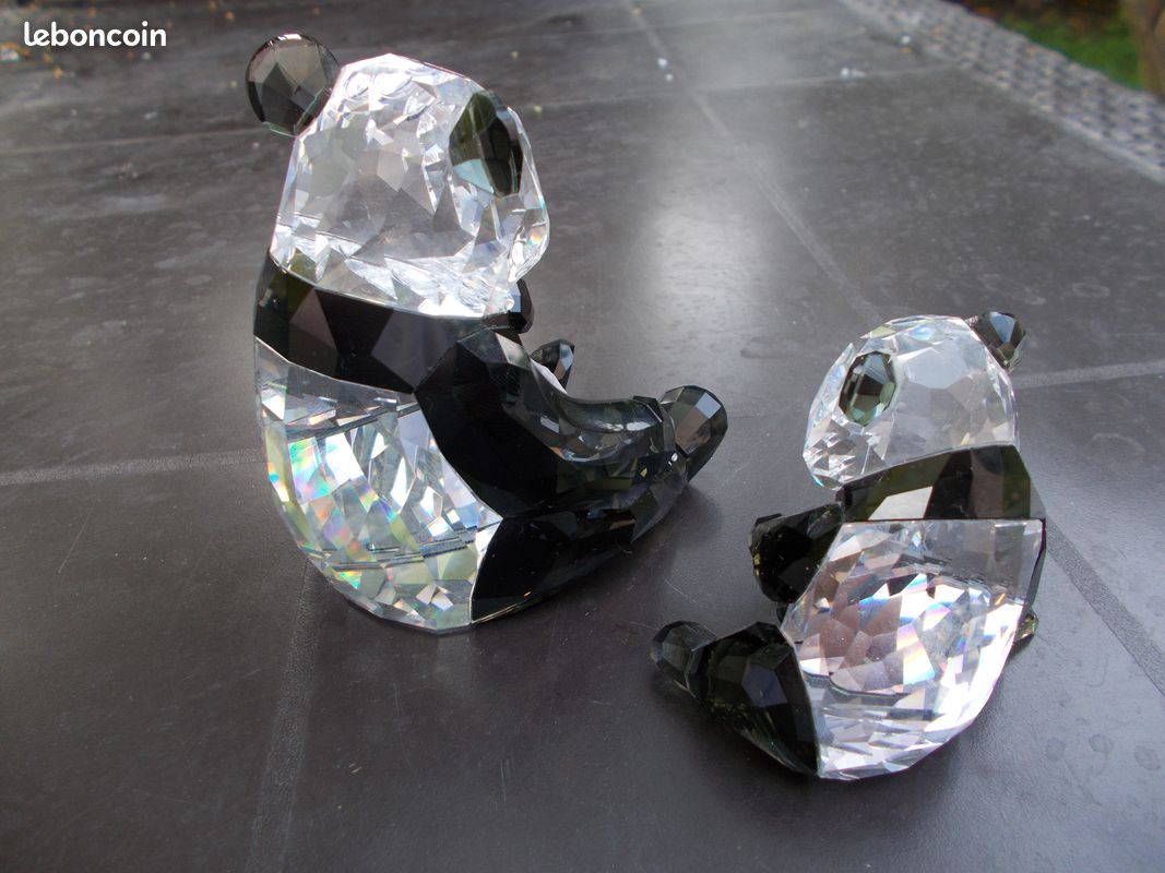 B30 Figurine Cristal Taillé Facette Signé Swarovsky Ours Fleur