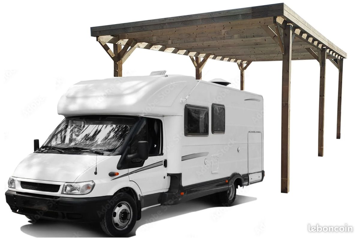 Carport Camping-Car en bois – 7m x 4m – Structure robuste avec quincaillerie (image 1)