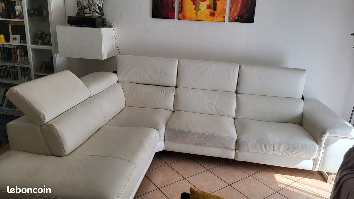 Canapé d'angle cuir blanc avec relax (image 4)