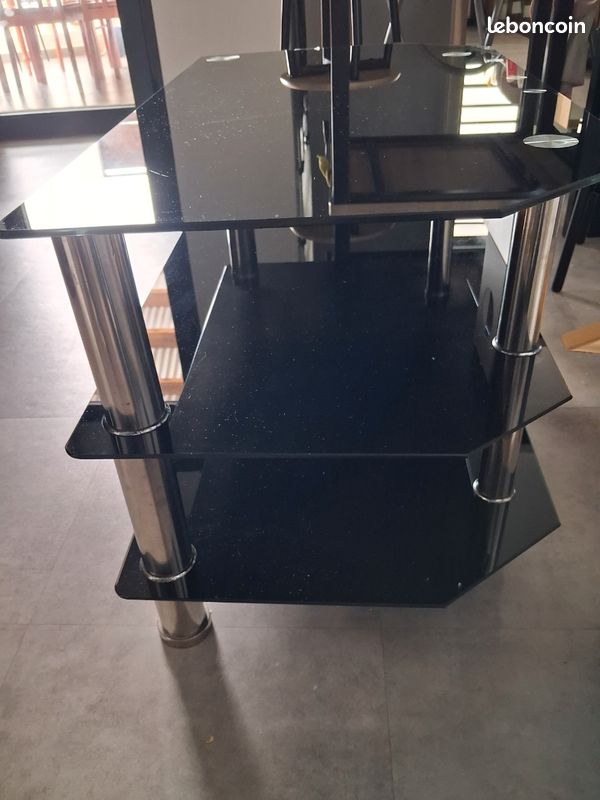 Meuble TV d'angle en Verre Noir et Chrome – Idéal petits espaces (image 5)