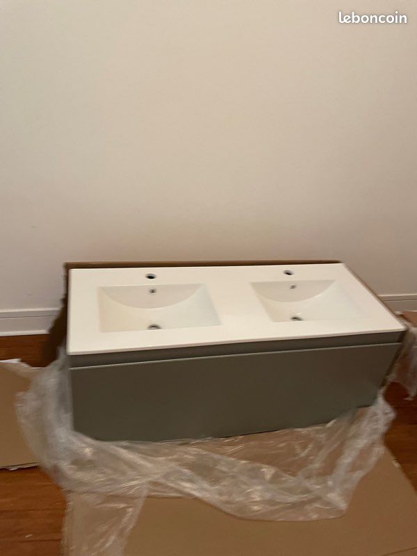 Plan vasque céramique Blanc pour meuble SDB 120 cm (image 2)