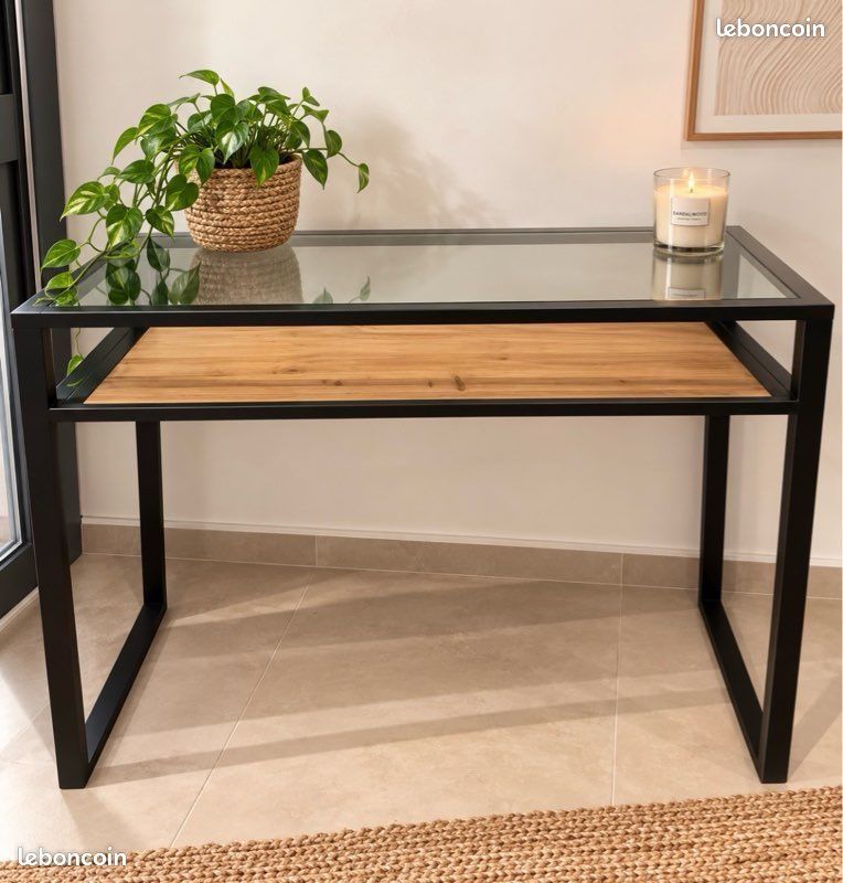 Console verre et bois moderne - style industriel (image 1)
