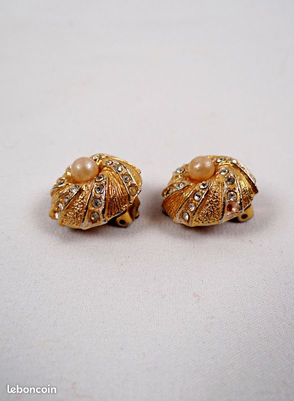 Paire De Boucles D'Oreilles Clips Vintage – Métal Doré, Sans Marque