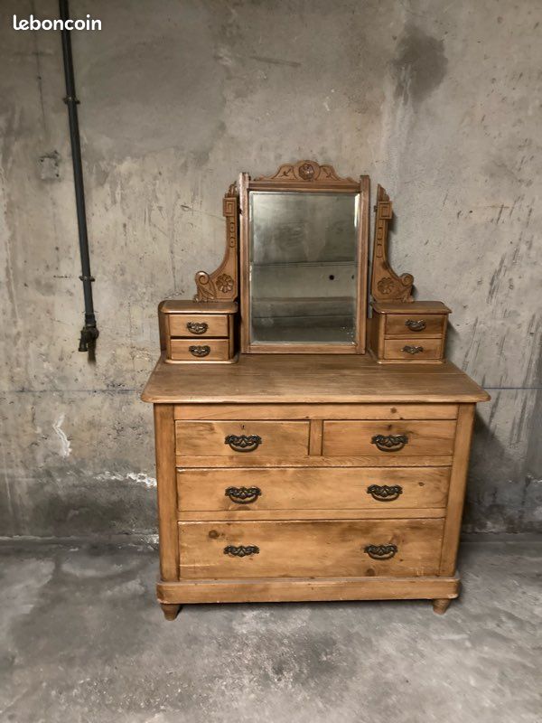 Coiffeuse en pin massif avec glasse (image 1)