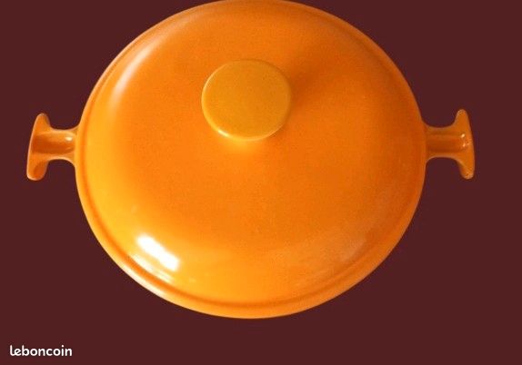ANCIENNE COCOTTE FONTE EMAILLEE ORANGE & ROUGE