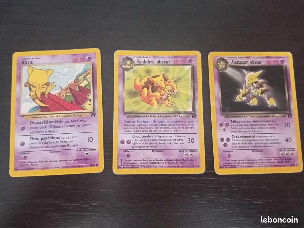 Pokemon - Abra 49/82 Kadabra obscur 39/82 Alakazam obscur 18/82 - Collection