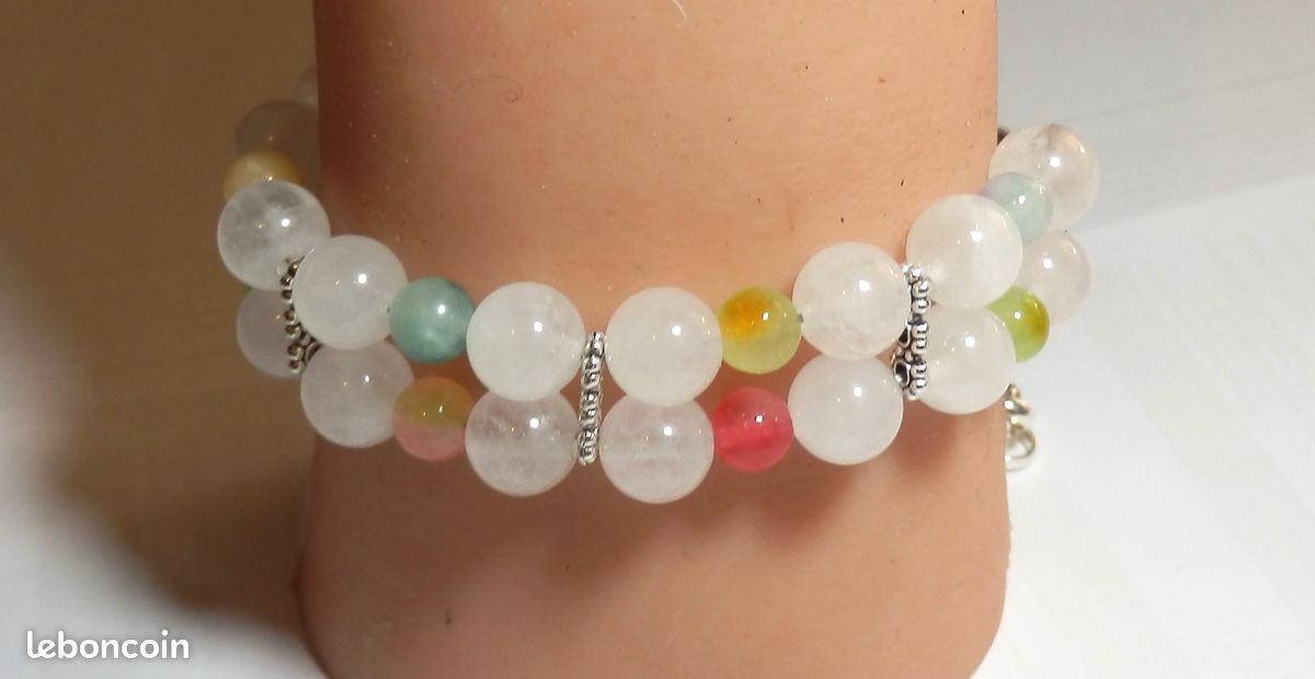 Bracelet pierres de jade blanche et teintées (image 3)